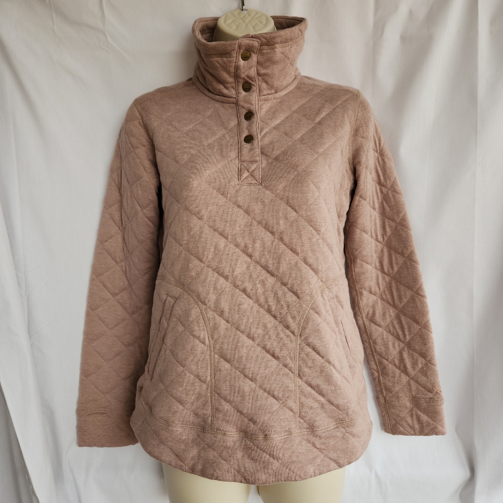 Marmot Quilted Roice Funnel Neck Pullover Sweater Dusk Heather Brass Buttons XS